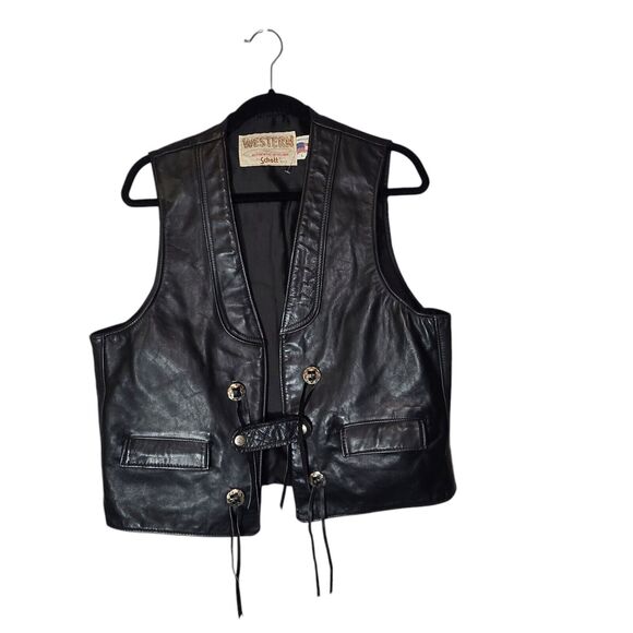SCHOTT Other - Vtg Schott Western Leather Vest Made in USA Biker Ranch Cowboy Black Brown Large